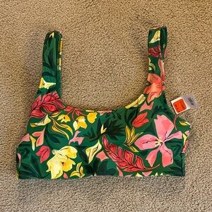 Old Navy Green Floral Bikini Top with Pink and Yellow Flowers